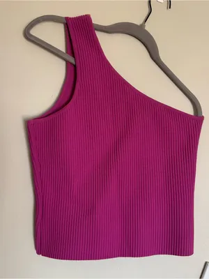 Sincerely Jules Pink Purple One Shoulder Asymmetrical Ribbed Cropped Top Sz L thumbnail 5