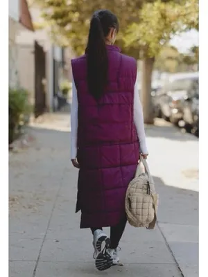 Free People On The Move Packable Puffer Long Vest in Black Cherry. Size Small thumbnail 2