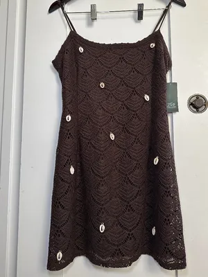Wild Fable Crochet Mini Dress Brown Chocolate Shell Detail Small NWT thumbnail 11