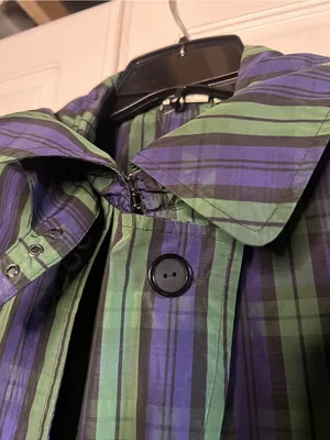 Vintage Jeffrey Banks Plaid Trench Coat Longline Belted Green Purple Size M thumbnail 10