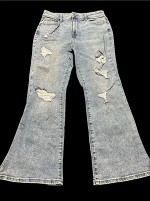 Maurices Light Blue Distressed Flare Jeans thumbnail 1