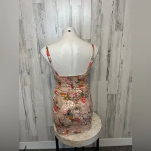 Kira Kira Sequin Floral Bodycon Dress with Front Tie Cutout – Size Large thumbnail 3