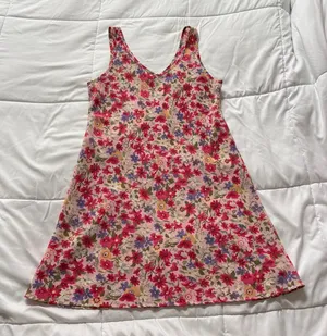 Vintage 90s Knapp Studio Mini Shift Dress Pink Floral Sleeveless V-Neck Whimsy thumbnail 1