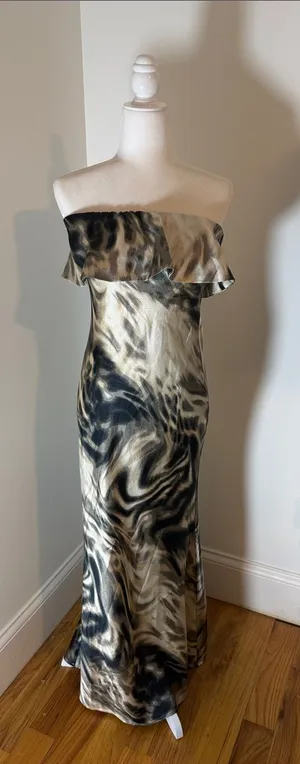 Forever 21 Strapless Ruffle Maxi Dress in Black and Cream thumbnail 1