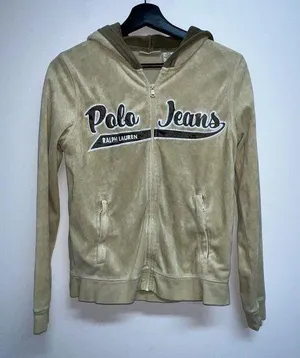 Polo Jeans Co Ralph Lauren Womens Velour Hoodie Track Jacket Size M Green Zip Up thumbnail 1