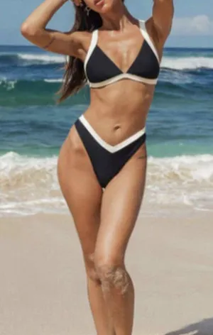BERLOOK Contrast Trim Triangle Bikini Top ONLY 69 Black Size XL thumbnail 2