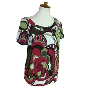 Y2K AB Studio Psychedelic Floral Top Small Retro Mod Puff Sleeve Tunic Blouse thumbnail 2
