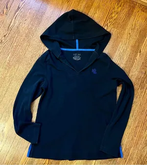 Vintage Lauren Ralph Lauren Women’s Black Hooded Shirt Long size small thumbnail 1