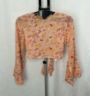 Zara Paisley Printed Open Back Bell Sleeve Crop Top 7521 thumbnail 5