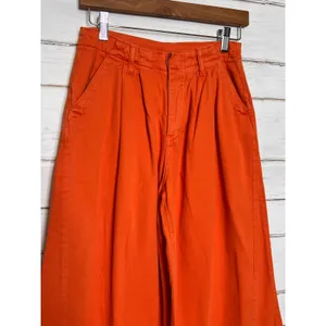 Free People Orange Wide Leg Pants Size 0 High Rise Pleated Trousers Flare thumbnail 13