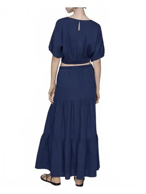 Mango Long Cotton Flared Skirt Night Blue NWT Large thumbnail 6