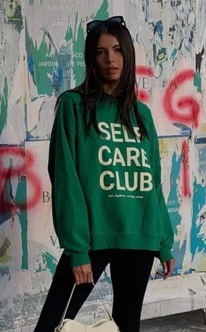 H&M Self Care Club crewneck pullover sweatshirt sporty rich ribbed kelly green thumbnail 3