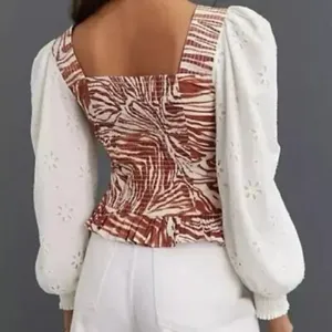 Love the Label by Anthropologie Zebra Long Sleeve Smocked Crop Top Size XS‎ thumbnail 3