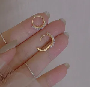 18K Gold Plated White Pearl Gold Hoop Earrings for Women thumbnail 1