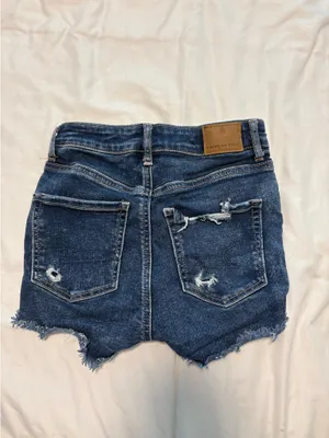 American Eagle Dark Blue Ripped Jean Shorts thumbnail 2