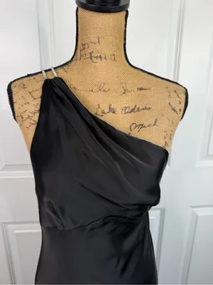 Olia Black Satin One Shoulder Maxi Gown Dress Size L NWT thumbnail 3