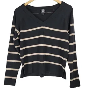 Bobeau Womens‎ Sweater Black Beige Stripe V Neck Long Sleeve Size S thumbnail 1