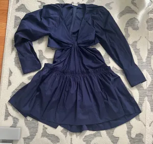 Jason Wu Navy Blue Long Sleeve Cutout Knot Fit & Flare Dress Size Small NWOT thumbnail 1