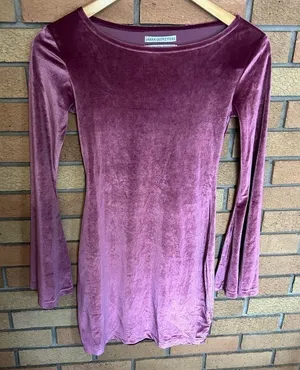 Urban Outfitters Flare Long Sleeve Pink Velvet Mini Dress Size XS thumbnail 1