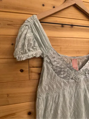 Y2K Free People Medium Baby Blue Babydoll Cap Sleeve Nylon Lace Blouse Coquette thumbnail 2