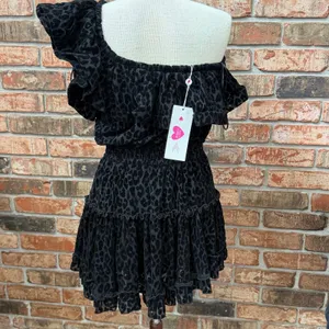Buddy Love Black Leopard Cheetah Mini Dress XS NEW One Shoulder Velvet Velour thumbnail 3