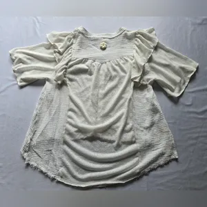 POL Droptail 100% Cotton White Ruffled Distressed Oversized Women's Top Size L‎ thumbnail 13