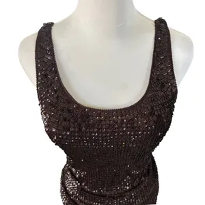Vtg Chetta B Sequin Crochet Knit 2 Piece Skirt Set Sz M/L Dark Brown 90s Glam thumbnail 7