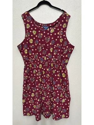 Vintage April Cornell Corduroy Midi Dress XL Burgundy Heart Print Cottagecore thumbnail 2