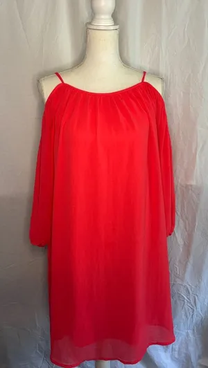 Tacera Coral-Red Cold-Shoulder Midi Dress thumbnail 1