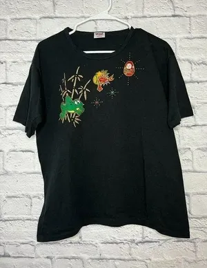 Vintage embroidered black shirt size L. thumbnail 1