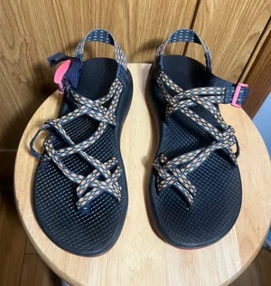 Chacos Women's Black Sandals with Pink and Orange Strap Accents thumbnail 1