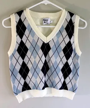 Princess Polly Navy Blue Crop Argyle‎ Sweater Vest Preppy Y2K Academia Women M/L thumbnail 1