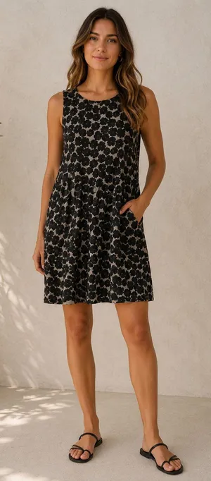 Lucky Brand Poka dot sleeveless silk dress elastic waist pockets Medium thumbnail 1