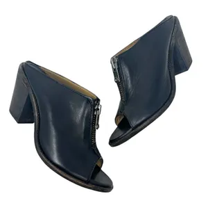Frye Izzy Zip Moto Mule Heels Leather Open Toe Black‎ Size US 9.5 thumbnail 1