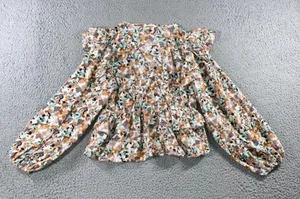 Entro Peplum Blouse Small Retro Floral Ruffle Puff Sleeve‎ Cottagecore Boho Festive thumbnail 1