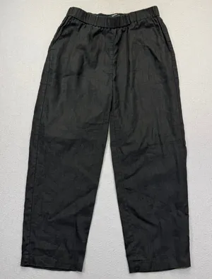 Quince Black 100% European Linen Elastic Waist Wide Leg Cropped Pants Small thumbnail 1