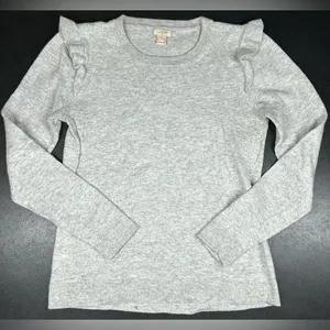 J. Crew Size S Gray Ruffle-Sleeve Crewneck Merino Wool Blend Sweater thumbnail 1