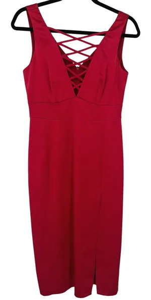 NWT Nanette Lepore Women's Scarlet Red Lace Up V-Neck Satin Sheath Dress Size 4 thumbnail 1