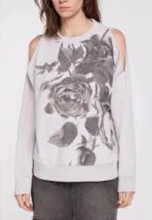 All Saints Rosen Unai Sweatshirt, light grey with‎ dark rose print, size S EUC thumbnail 1