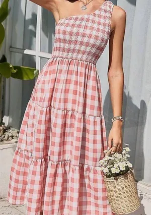 One Shoulder Boho Maxi Dress Pink Size L thumbnail 1