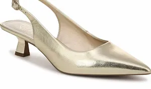 Franco Sarto Jaden Leather Pointed Toe Slingback Kitten Heels Platino Gold 9 thumbnail 1