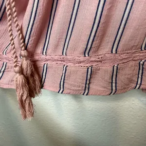 American Eagle Pink Striped Boho Peasant Tassel Tie Top Size XL Festival Flowy thumbnail 5