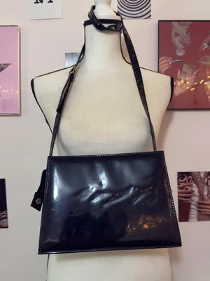 Patent Black Shoulder Bag with Gold Accent thumbnail 2