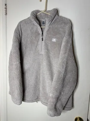New Balance High Pile Sherpa Fleece Quarter Zip Pullover Gray Women's Size XL thumbnail 1