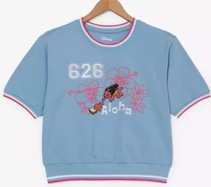 Disney Lilo & Stitch Floral Cropped Ringer T-shirt Blue Small NWT IN PACKAGE thumbnail 1
