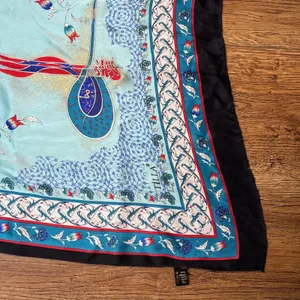 VTG Tilla 100% Silk floral Scarf shawl blue red made in Turkey 58x20 boho luxury thumbnail 6