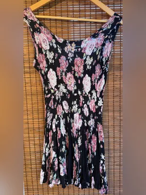 Vintage Neo Nostalgia Black Pink Floral Crinkle Mini Dress Small thumbnail 8