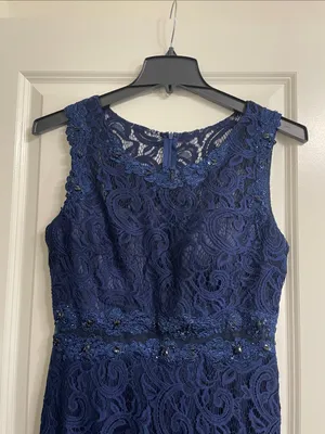 CINDERELLA DIVINE Navy Blue Lace Formal Maxi Dress Size Large thumbnail 5