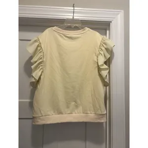 Cream Ruffle Cap Sleeve Knit Blouse Top Women Size XL Minimalist Preppy Whimsy thumbnail 5