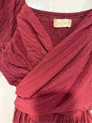 Women's Altar’d State Burgundy Puff-Sleeve Wrap Dress thumbnail 2